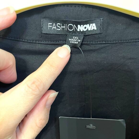 Fashion Nova Drop The Pin Poplin Shirt 1X Long Sleeve Cutout Night Out Clubwear - Picture 5 of 8